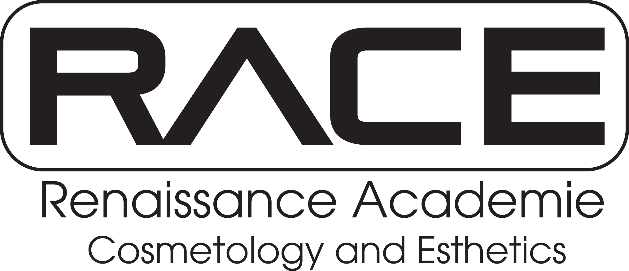 RACE horizontal logo artwork supplied by Mandy, featuring Renaissance Academie Cosmetology and Esthetics